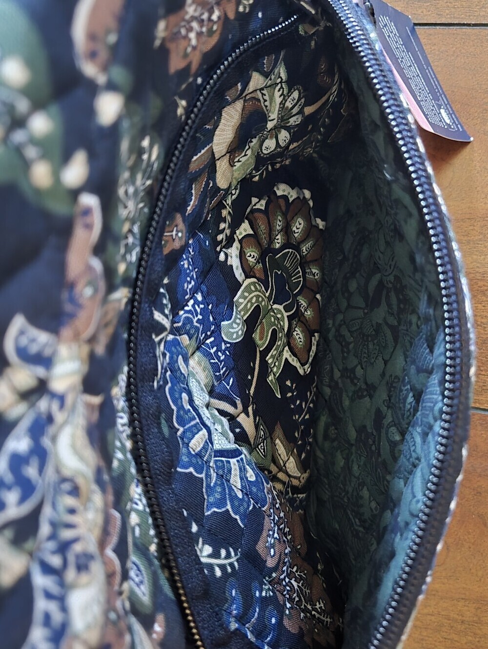 Vera Bradley Quilted Large Cosmetic Bag Java Navy Camo Floral Cotton Reimagined - Picture 10 of 12